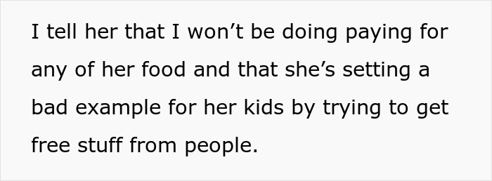 Text excerpt about an entitled mom assuming a random guy will buy her kids food as a single mom.