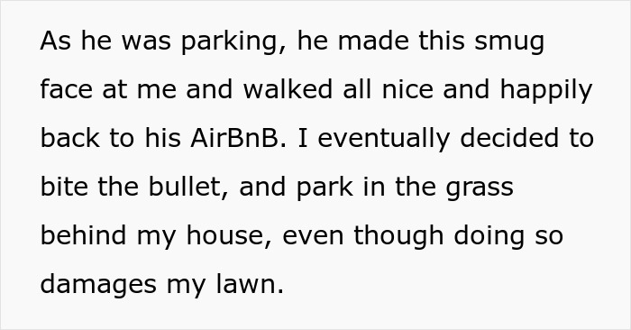 Woman traps car that took her parking spot and enjoys watching entitled guests&rsquo; reaction to being blocked.