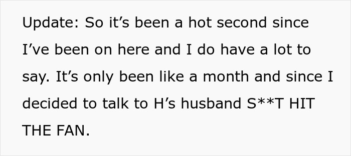 Text update post discussing shocking new details of an affair exposure after talking to a husband, revealing more disturbing details.