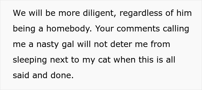 Text about woman sleeping next to her senior cat after bringing it home, facing tapeworm issues and regret.