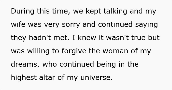 Text snippet showing a man forgiving his wife during a marriage struggle after a bedroom twist straight from hell.