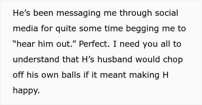 Text describes a discovery of affair, revealing more disturbing details about a man messaging a woman, seeking to be heard out.