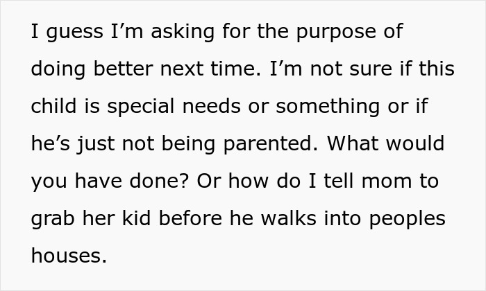 Text discussing concerns about a 3YO toddler escaping home and entering neighbor&rsquo;s house, questioning parenting and safety.