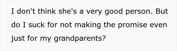 Text on screen discussing moral dilemma about promises involving grandparents, relating to pregnant woman and ex&rsquo;s teen son scenario.