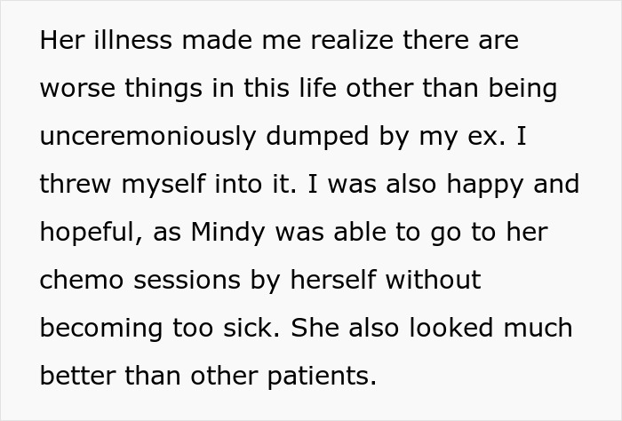 Text about illness and chemo sessions reflecting hope and challenges in life after being dumped by an ex.