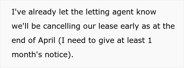 Text on a screen details canceling a lease early. The woman's decision to quit marriage is reflected in this action.