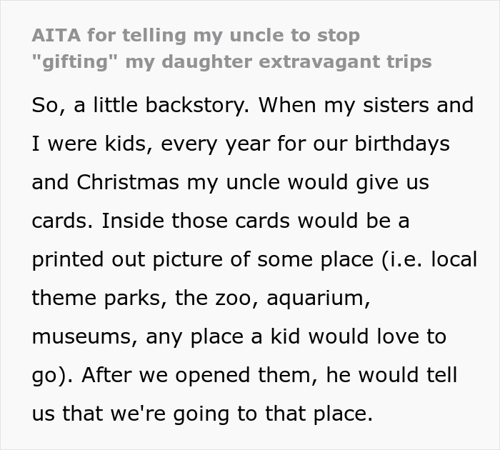 “I Remember How Disappointing It Was”: Woman Confronts Uncle For Gifting Kids “Pictures” Of Trips Instead Of Reality