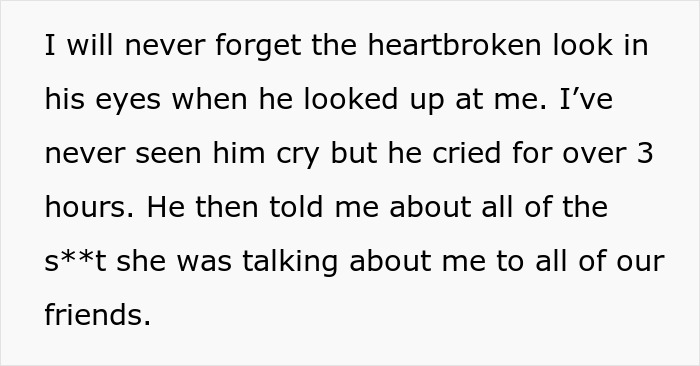 Text detail: Husband's heartbroken look and crying for hours after his affair was exposed, revealing disturbing details to friends.