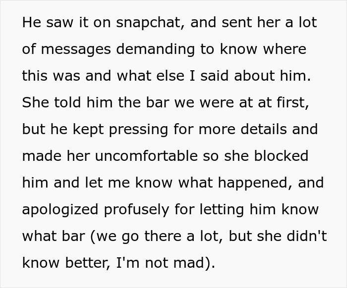 Text excerpt describing a woman blocking her ex-BF&rsquo;s stalking messages after using comedy to cope with trauma.