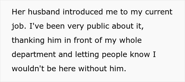 Text describing husband's help with a job, showcasing the toxic bestie situation and ruined love life.