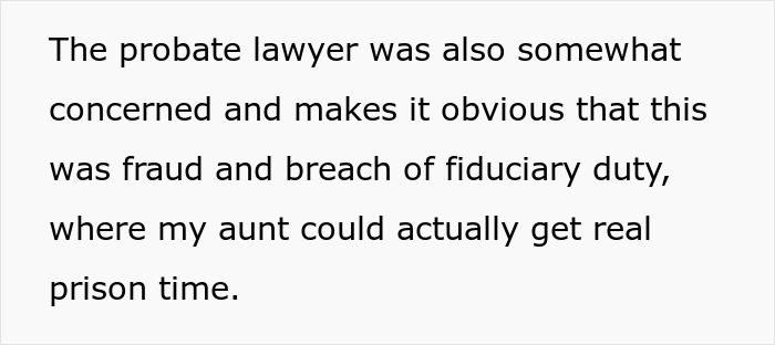 Text excerpt discussing probate lawyer&rsquo;s concern over fraud and breach of fiduciary duty leading to potential prison time.