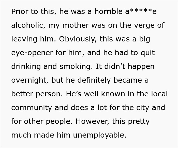 Text excerpt about a man who changed from being an alcoholic but became unemployable, refusing to donate kidney.