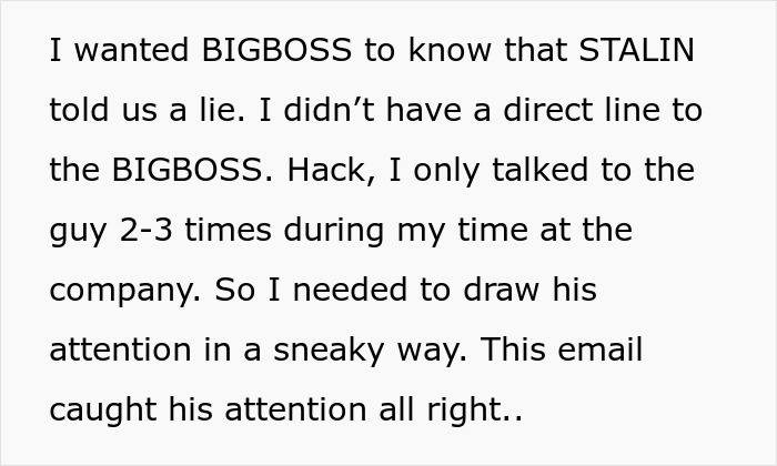 Text from an article about an employee getting perfect revenge on a horrible boss.