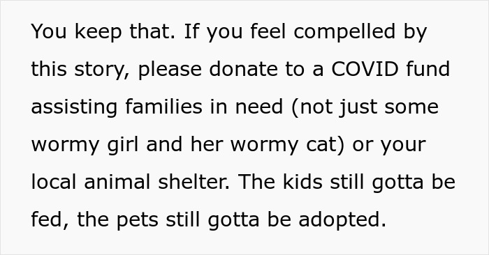 Text about woman bringing home a cute senior cat with tapeworms, causing expensive regret and care challenges.