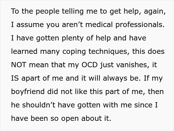 Text about a woman feeling liberated after ending a relationship over one cent, highlighting personal boundaries and OCD.