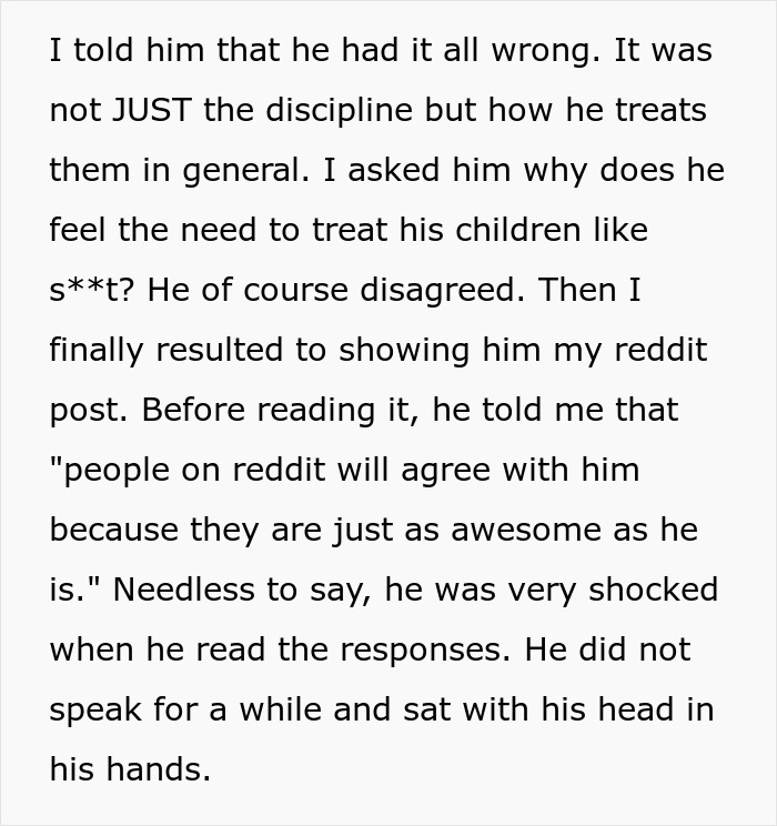 Text describing a mom sharing how her husband is awesome to her but a complete jerk to their kids, causing family tension.
