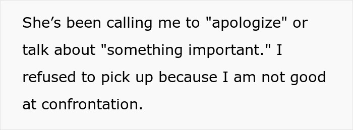 Text from a toxic bestie describing calls for a fake apology, avoiding confrontation after ruining a man's love life.