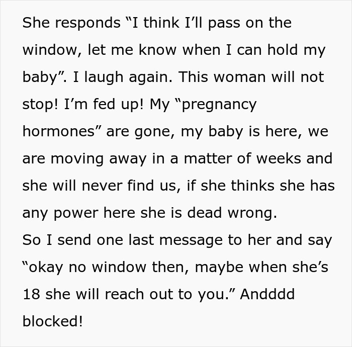 Alt text: Text message revealing mom&rsquo;s creepy behavior causing shock and fear about her intentions toward her baby.
