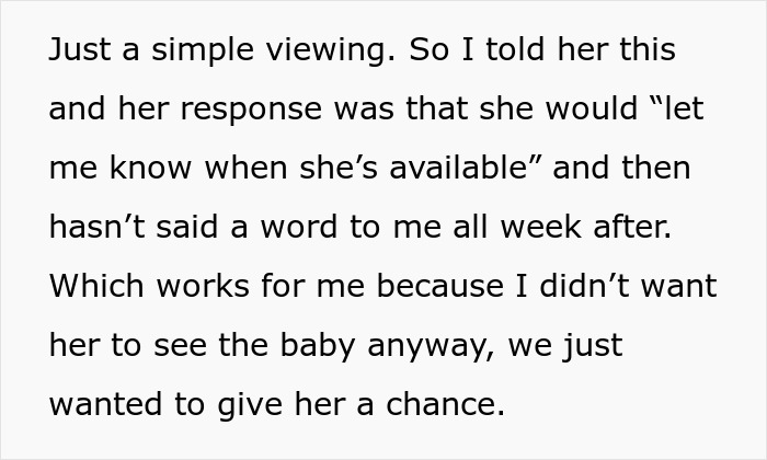 Text excerpt showing a woman&rsquo;s reaction to her mom&rsquo;s creepy behavior involving her baby, leaving her shocked and trembling.