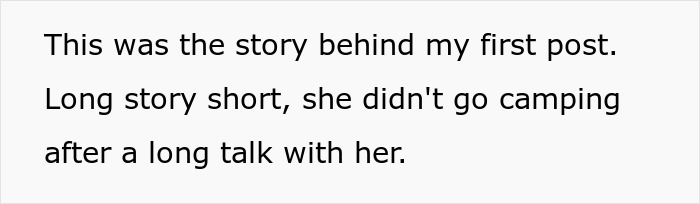 Text from a phone screen: "This was the story behind my first post. Long story short, she didn't go camping after a long talk with her." Man snoops on phone for gut feeling about wife.