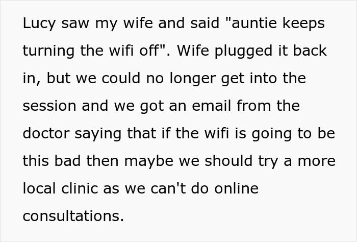 Text discussing a woman who makes her sister adopt her kid and then tries to prevent her from having more children.