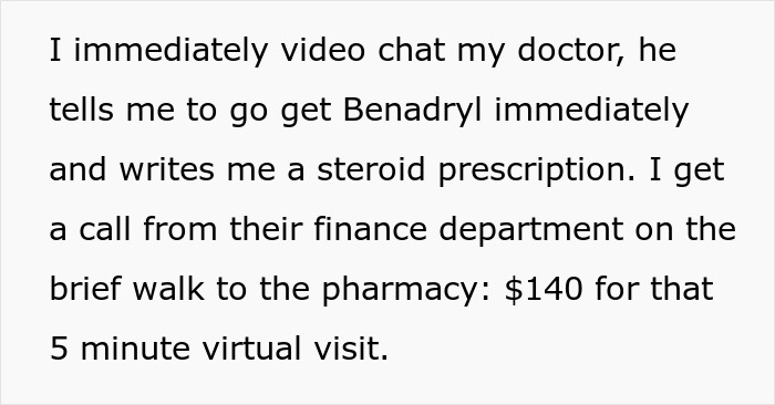 Text about video chatting doctor, steroid prescription, and expensive virtual visit related to senior cat tapeworm concerns.