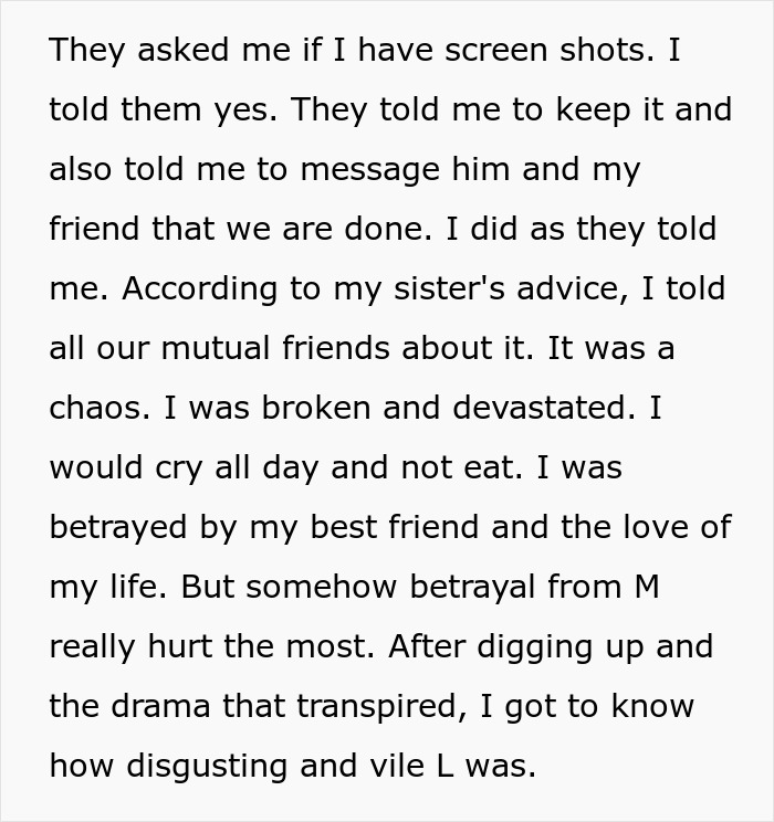 Text about a daughter's heartbreak and betrayal by her best friend involving a stupid boy and friendship issues.