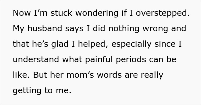 Text on a screen discussing a mother and stepmom, with a focus on Cruel Mom and periods.