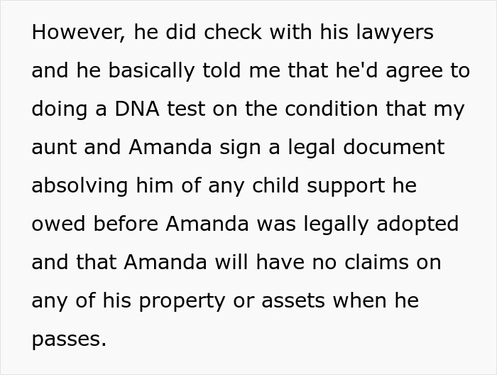 Legal dispute over DNA tests and child support in a confusing and wild family dynamic involving property claims.