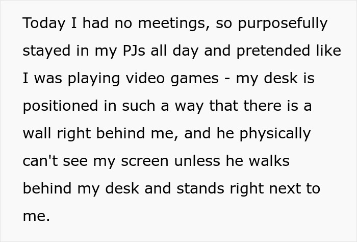 Woman fakes quitting job, text describing her pretending to play video games all day.