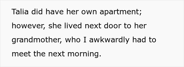 Text excerpt about Talia living next to her grandmother, related to woman running Tinder scams for jailed fianc&eacute;.