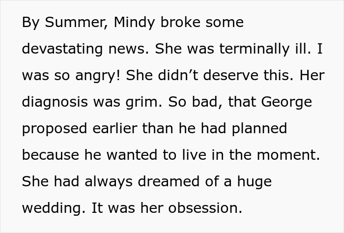 Text excerpt about a woman facing devastating news and a wedding proposal amid a grim diagnosis.
