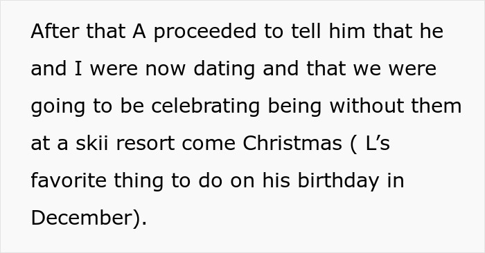 Text from a story, possibly about an affair exposure, detailing one person's plan to celebrate without the others.