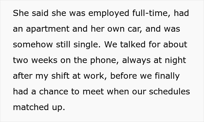Text excerpt describing a conversation with a woman running Tinder scams for her jailed fianc&eacute;, discussing their phone talks before meeting.
