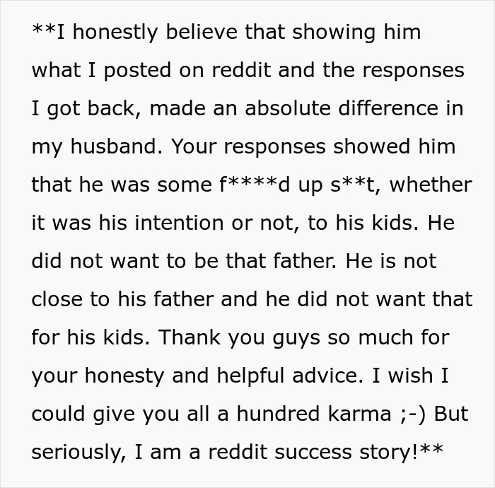 Alt text: Mom shares her husband is awesome to her but behaves like a jerk to their kids and seeks advice on Reddit.