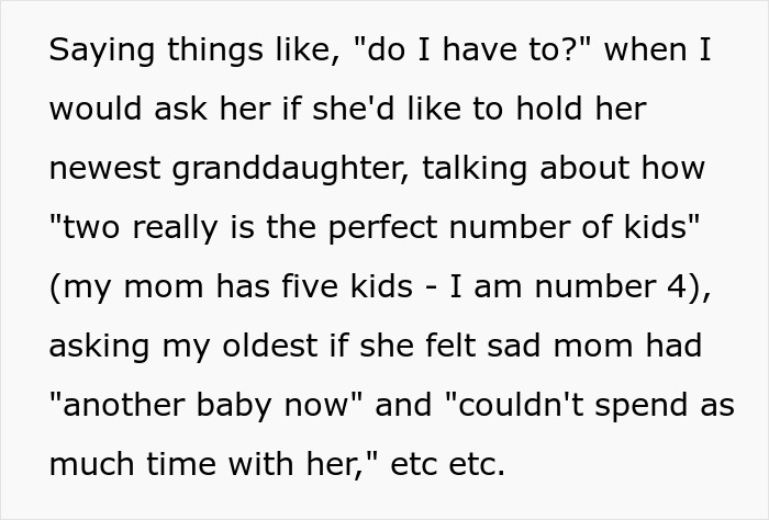 Text excerpt showing a woman sharing a crazy story about her mom that sounds like a soap opera.