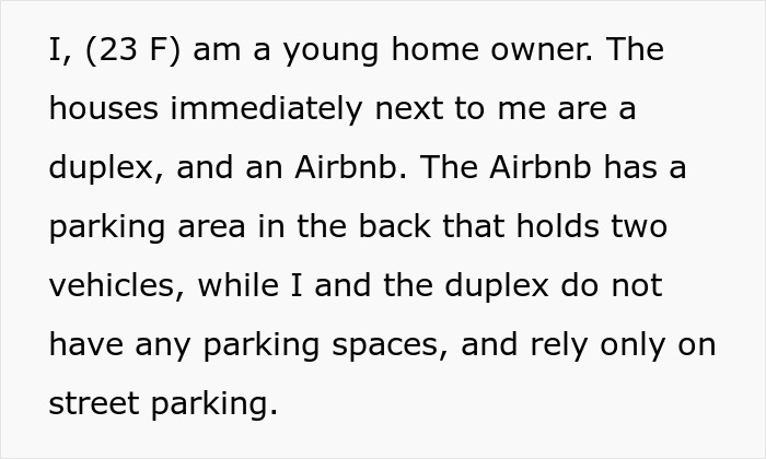 Young woman traps car that took her parking spot near her home, enjoying the showdown with entitled guests blocking access.