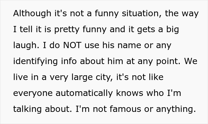 Text excerpt on white background about coping with trauma using comedy, highlighting ex-BF stalking conflict.