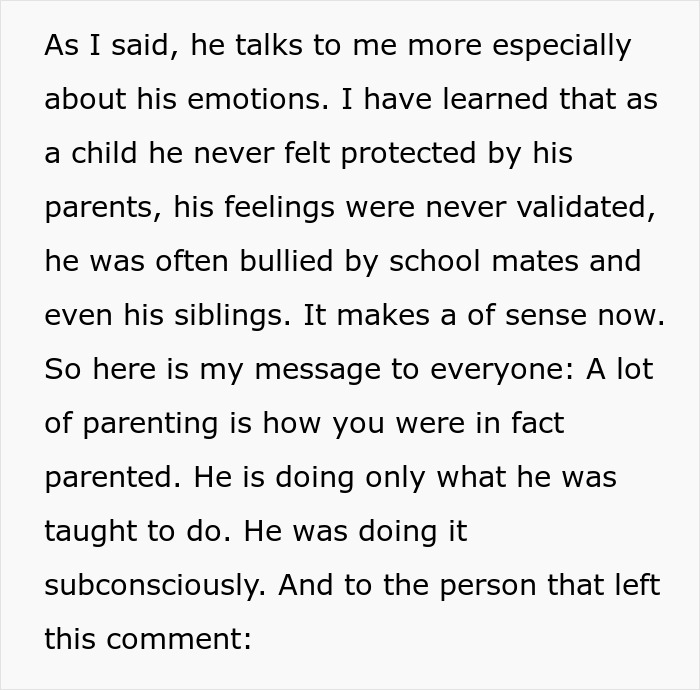 Text excerpt describing a mom sharing how her husband is awesome to her but a jerk to their kids, reflecting on parenting impact.