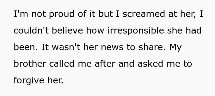 Text excerpt showing a woman upset about SIL feeding info to an unstable ex, highlighting trust and family conflict issues.