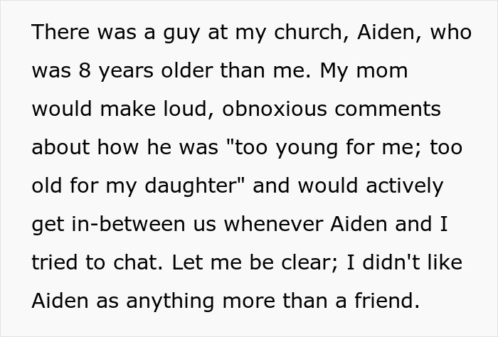 Woman shares a crazy story about her mom interfering in her friendship with a man from her church.
