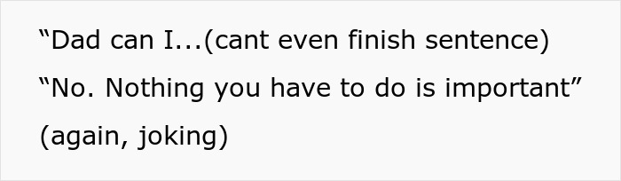 Text-based image showing a child's frustrated plea to dad, highlighting a husband being awesome to wife but a jerk to kids.