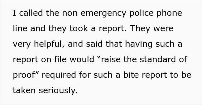 Text about calling the non emergency police line and filing a report to raise the standard of proof for bite incidents.