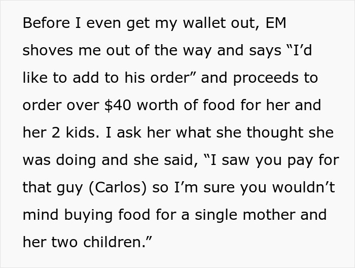 Entitled mom assumes random guy will buy food for her kids because she is a single mom ordering $40 worth of food.