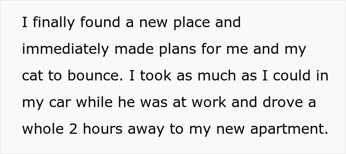 Text detailing a woman moving after discovering her husband's affair, revealing disturbing details.