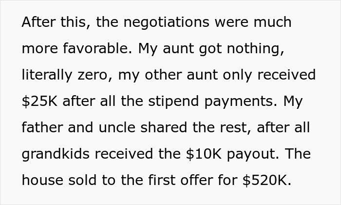 Text excerpt about family payout negotiations after a lady&rsquo;s financial penalties and nibling&rsquo;s revenge.