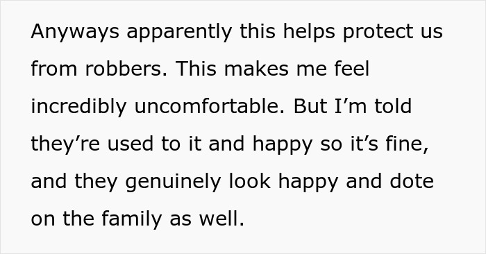 Text about wealthy mom seeing house help as family but making them stay in shed, with teen calling out hypocrisy.