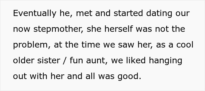 A text excerpt describes the kids initial positive reaction to their stepparent, seeing her as a cool older sister.