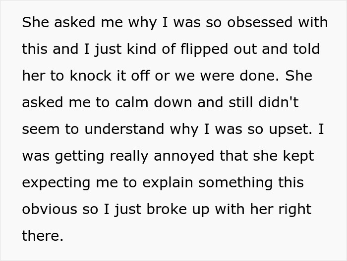 Text excerpt of a boyfriend upset over a girlfriend's piercing photos shared with friends, showing relationship conflict.