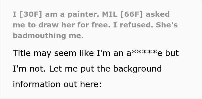 MIL Demands Free Painting From Woman She Constantly Made Fun Of: "It's Not A Serious Job" MIL Demands Free Painting From Woman She Constantly Made Fun Of: "It's Not A Serious Job"
